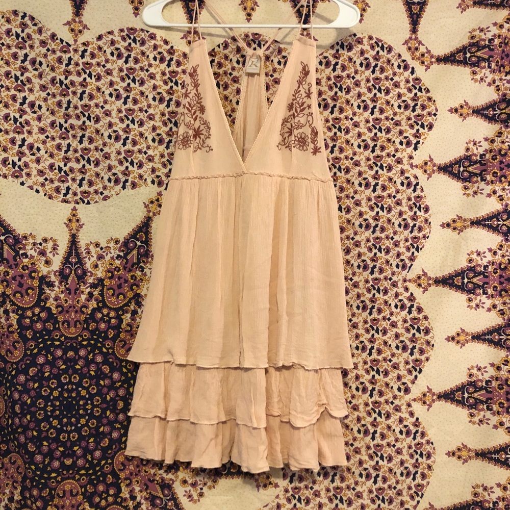 Pink Patterned Dress with Ruffled Bottom